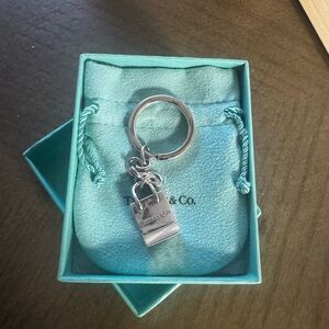 Tiffany & Co. Silver Shopping bag Keyring with Blue Pouch